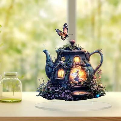 Fantasy Acrylic Teapot Fairy House Mini Figurine - Miniature Tea Party Decoration & Multifunctional Table