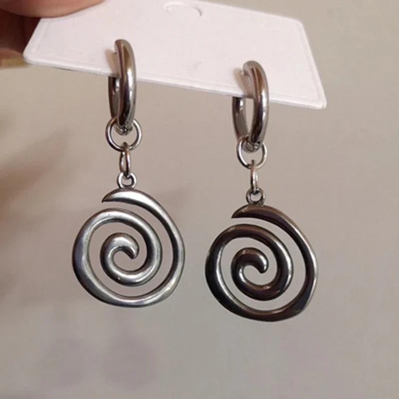 Goth Stainless Steel Swirl Hoop Earrings Korean Cute Punk Fashion Accessories for Women