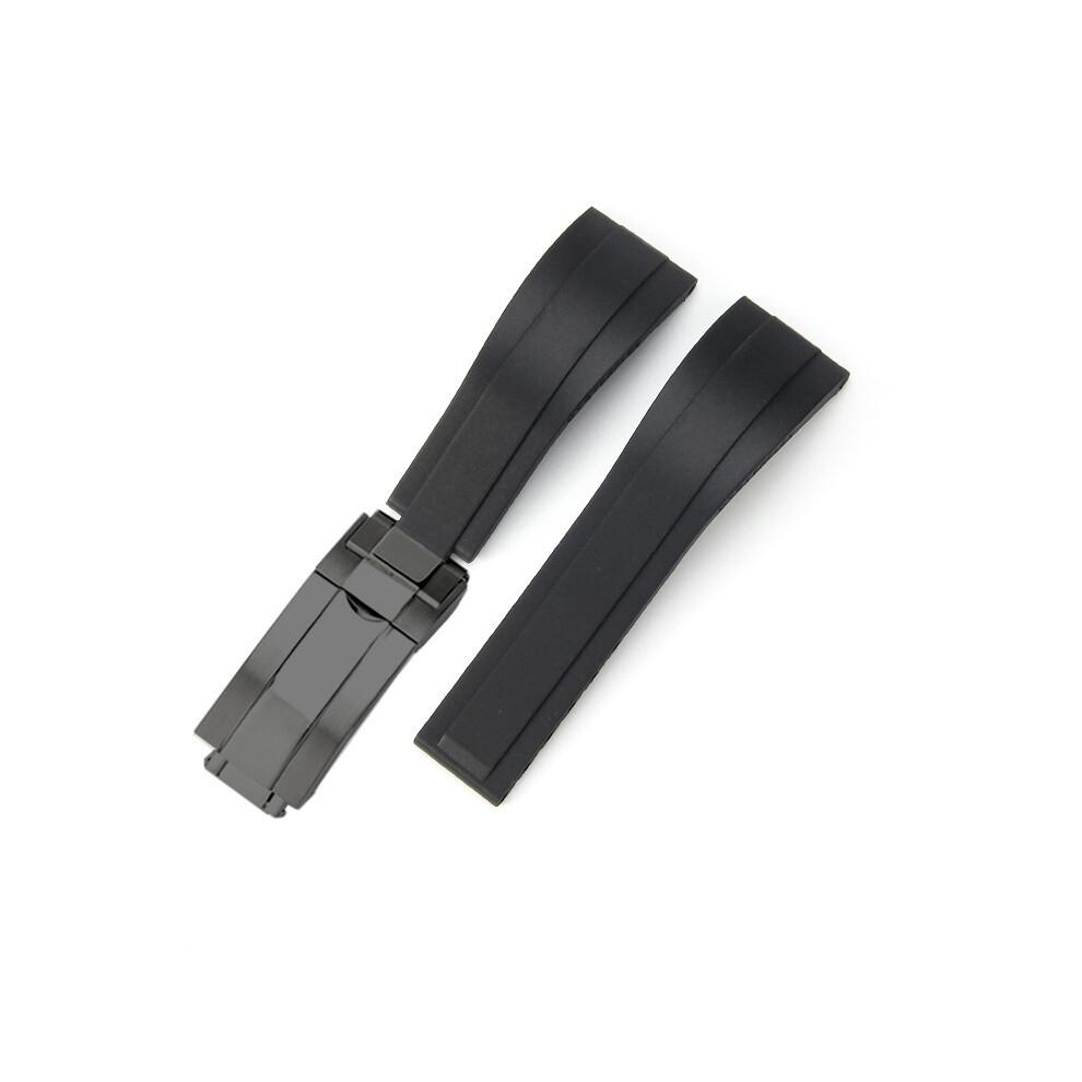 Rubber Strap for Rolex Submariner Daytona GMT Yacht-master – 20 Mm, 21 Mm, 22 Mm, 19 Mm Watch Straps (Black + Black Buckle 20 Mm)