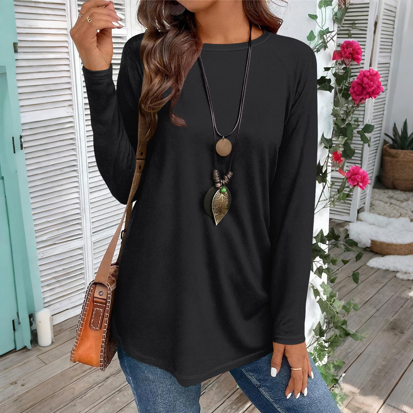 

Women s Casual Plus SizeLong Sleeved Round Neck Solid Color T-shirt Top Pullover L