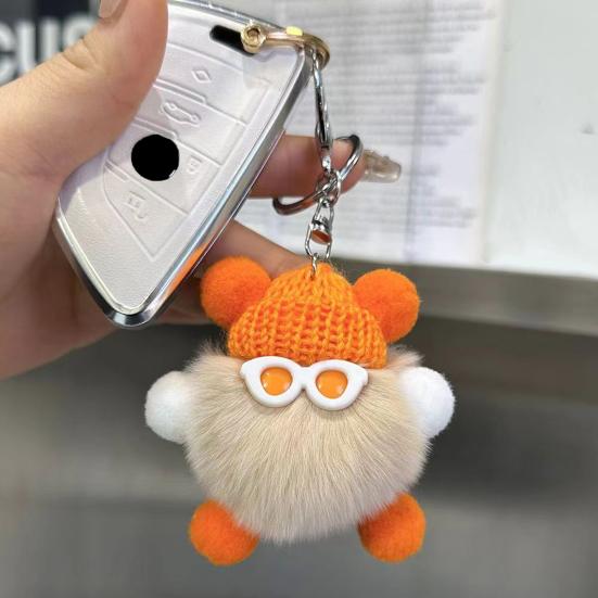 Yousheng Keychain Plush Rabbit Fur Cartoon Doll Shape Bag Charm Car Keychain Decorative Accessory Emotional Support Gift
