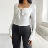 Women's T-shirt Y2K Casual Knitted Lace Up Long Sleeve Top