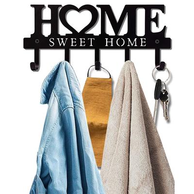 Hanging Hanger Sweet Home Black Metal Balcony Wall Hanging Hanger Key Rack Kitchen Storage Rack Bathroom Cabinet Hook Hanger Storage