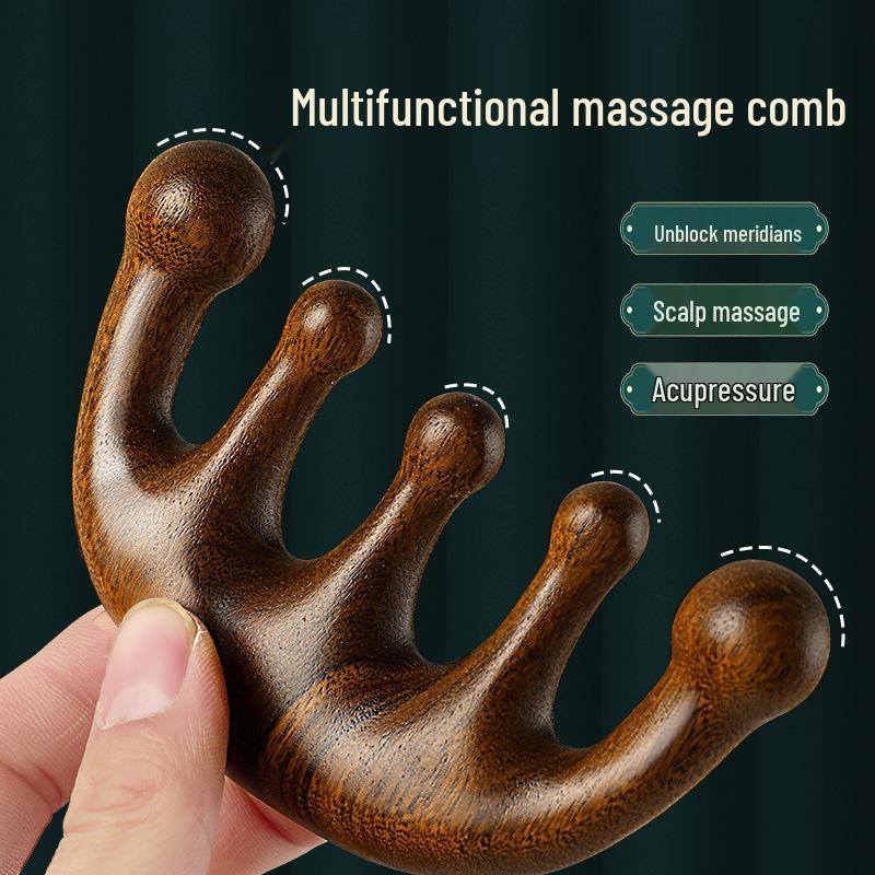 

Women s Sandalwood Five-Tooth Scalp and Head Massage Comb