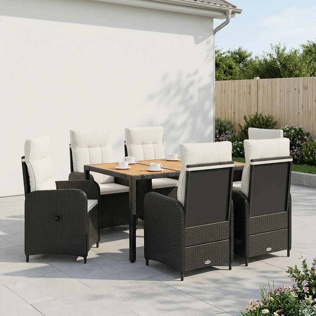 Outdoor Table Set 7 pcs Black and Cream White