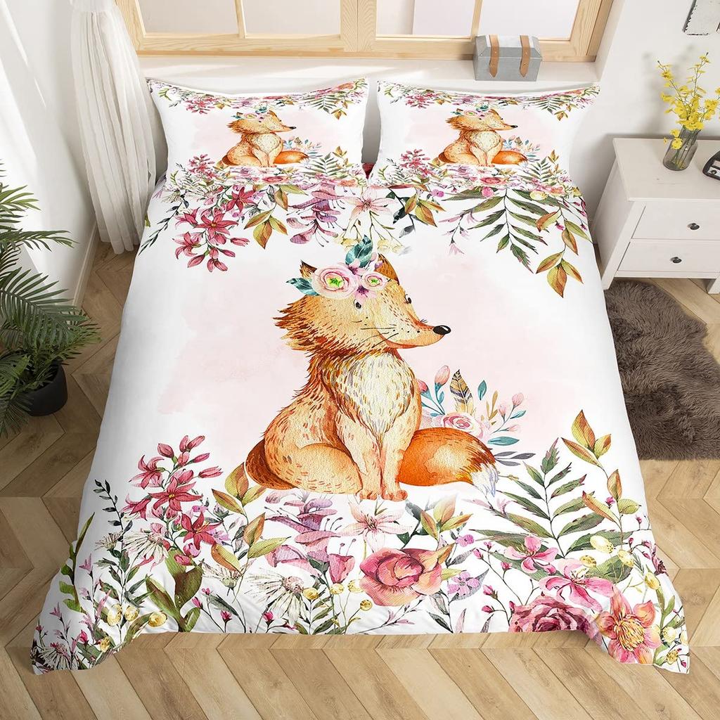 Set Copripiumino Volpe Pelosa Stampa Animale Selvatico Inverno Freddo, Set Biancheria da Letto Decorativo 3 Pezzi con 2 Federe, Dimensioni Singolo Matrimoniale King