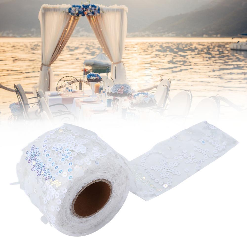 1pcs 6cm Width Sequin Ribbon Webbing Polyester Material Embroidered Sheer Ribbon  For DIY Crafts белый