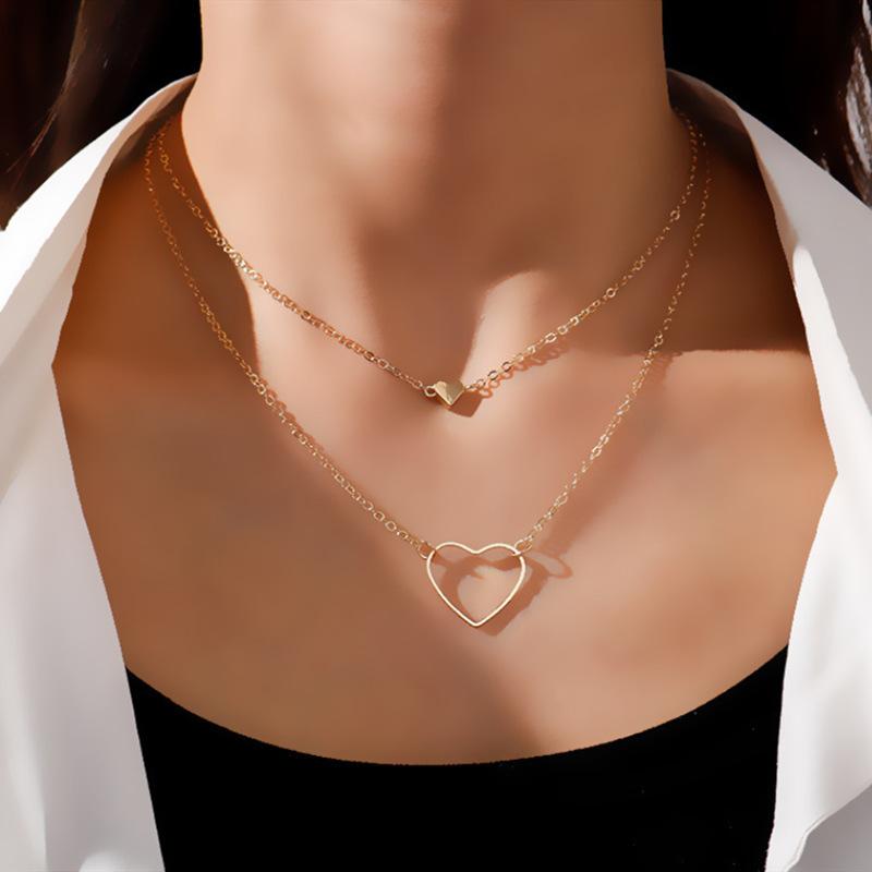 Stylish and Simple Women's Multi-layer Chain, Double-layer Personalized Hollow Love Pendant Necklace