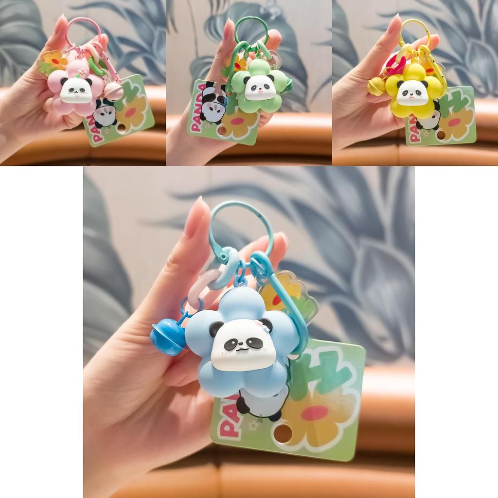 Cute Flower Panda Keychain Pendant Charming Pvc Keyring For Car And Bag Accessories