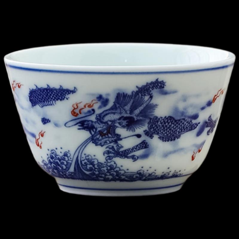 ZISIZ Retro Blue & White Porcelain Dragon & Landscape Tea Cup Set