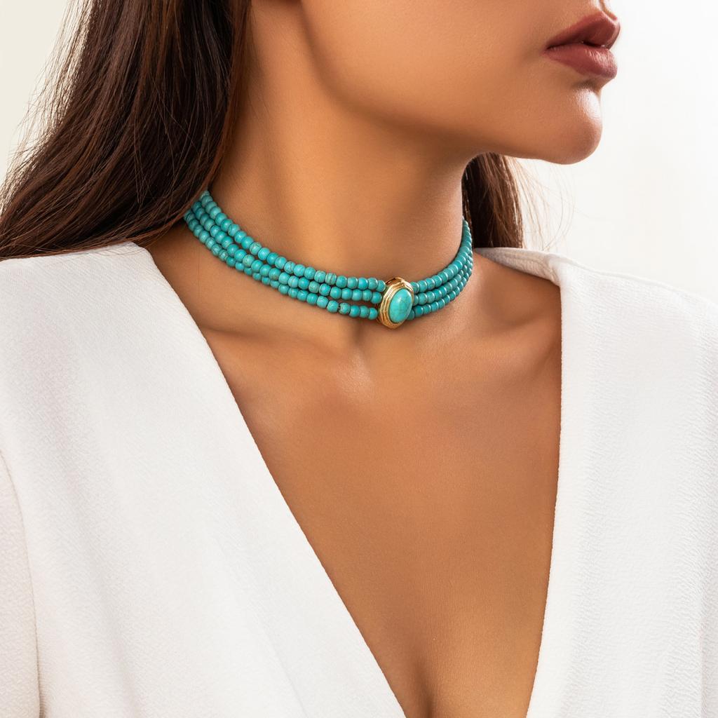 French Elegant Multi-Layer Imitation Pearl Necklace, Light Luxury Beaded Gemstone Necklace Set