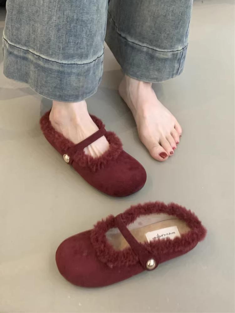 2025 new French temperament elegant leopard print one word velvet bag head half slippers gentle fairy fluffy shoes woman