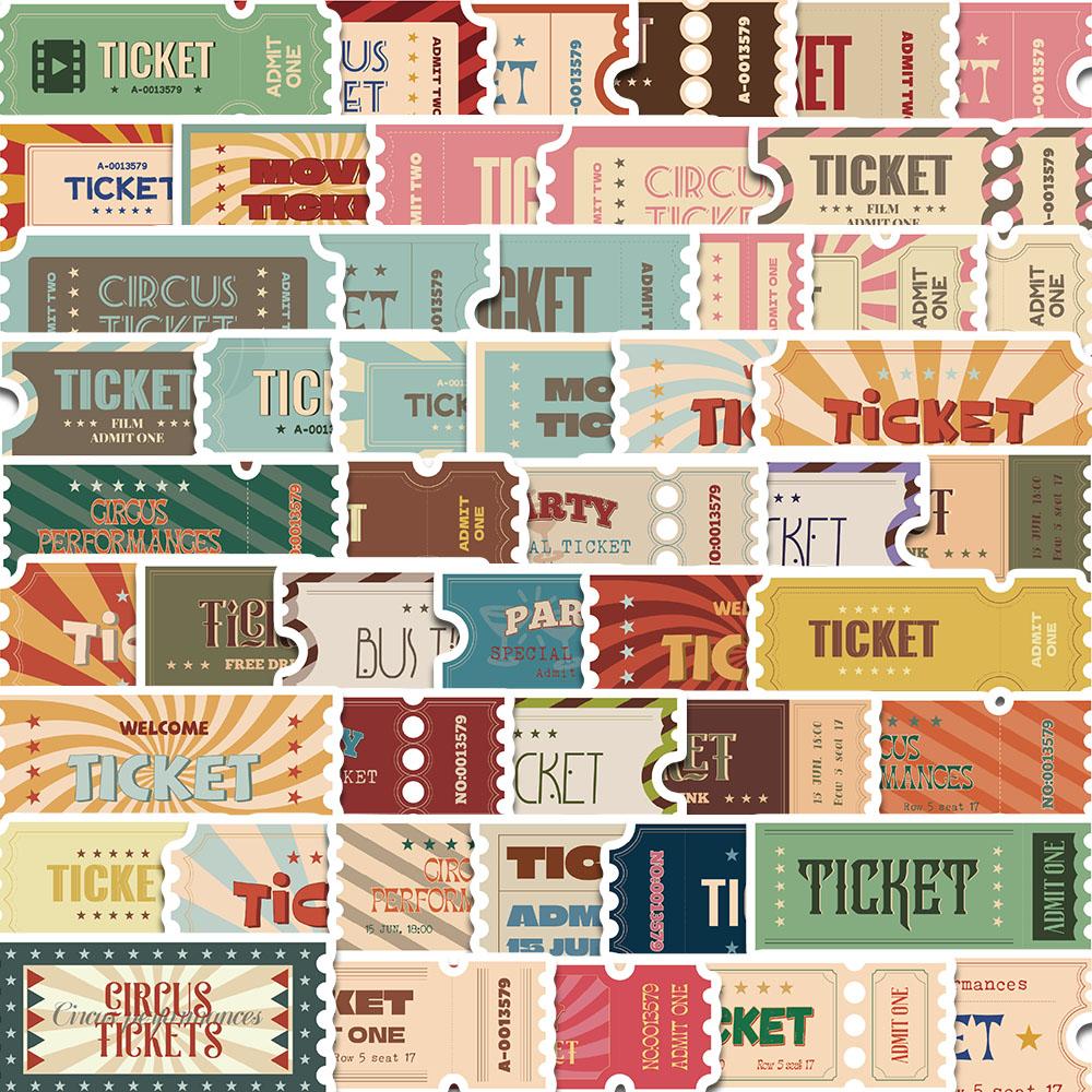 50PCS Vintage Ticket Stub Sticker Harajuku Laptop Waterproof Decoration Luggage Desktop Computer Suitable Notebook Stickers