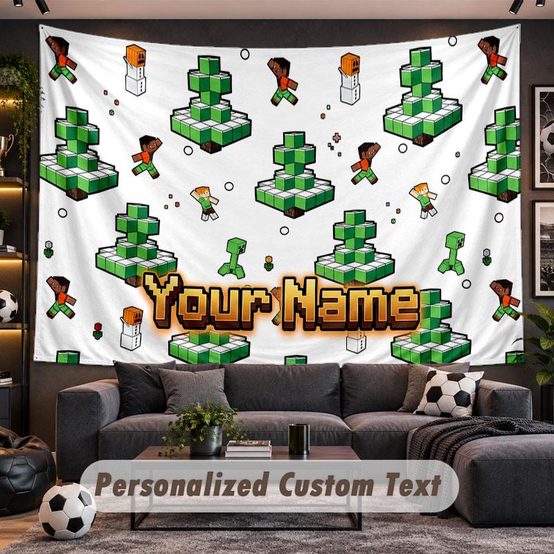 Wall Hanging Tapestry Custom NameMinecraft Pattern Personalized Printed Fabric Wall Decor