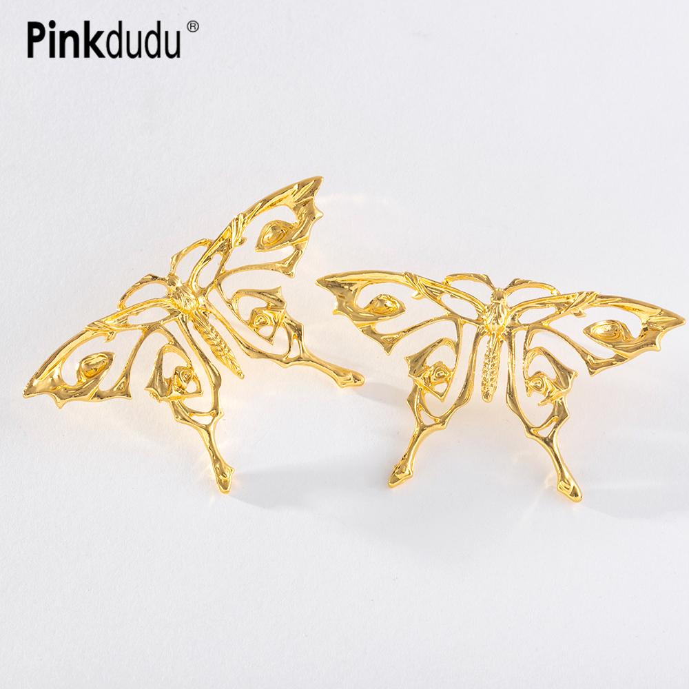 

Pinkdudu модные золотые полые серьги-гвоздики с бабочками, винтажные креативные серебряные серьги для женщин, ювелирные изделия, подарки PD1290