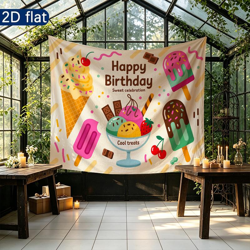 Birthday Celebration Gifts Dessert Banner, Colorful Polyester Backdrop for Party Decor