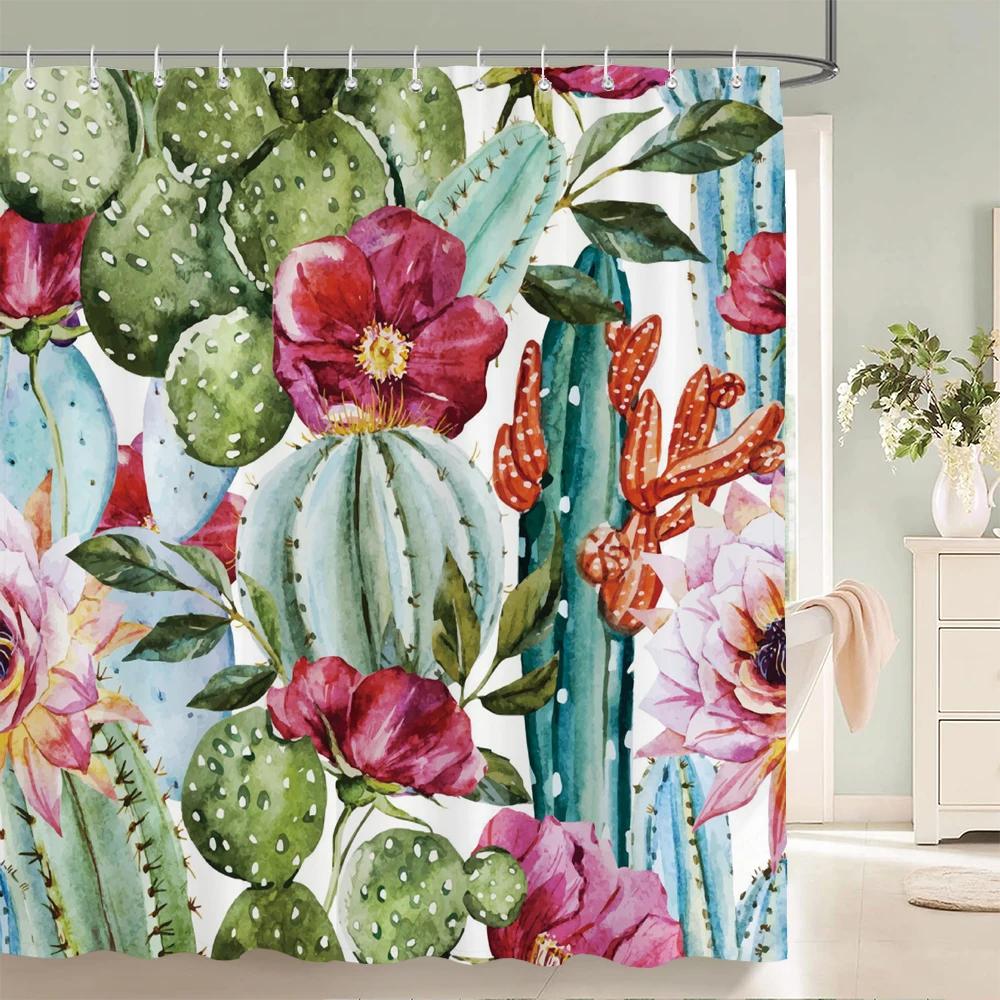 Tropical Cactus Shower Curtain Polyester Fabric Bath Curtain For The Bathroom Decorations Multi-Size Printed Shower Curtains