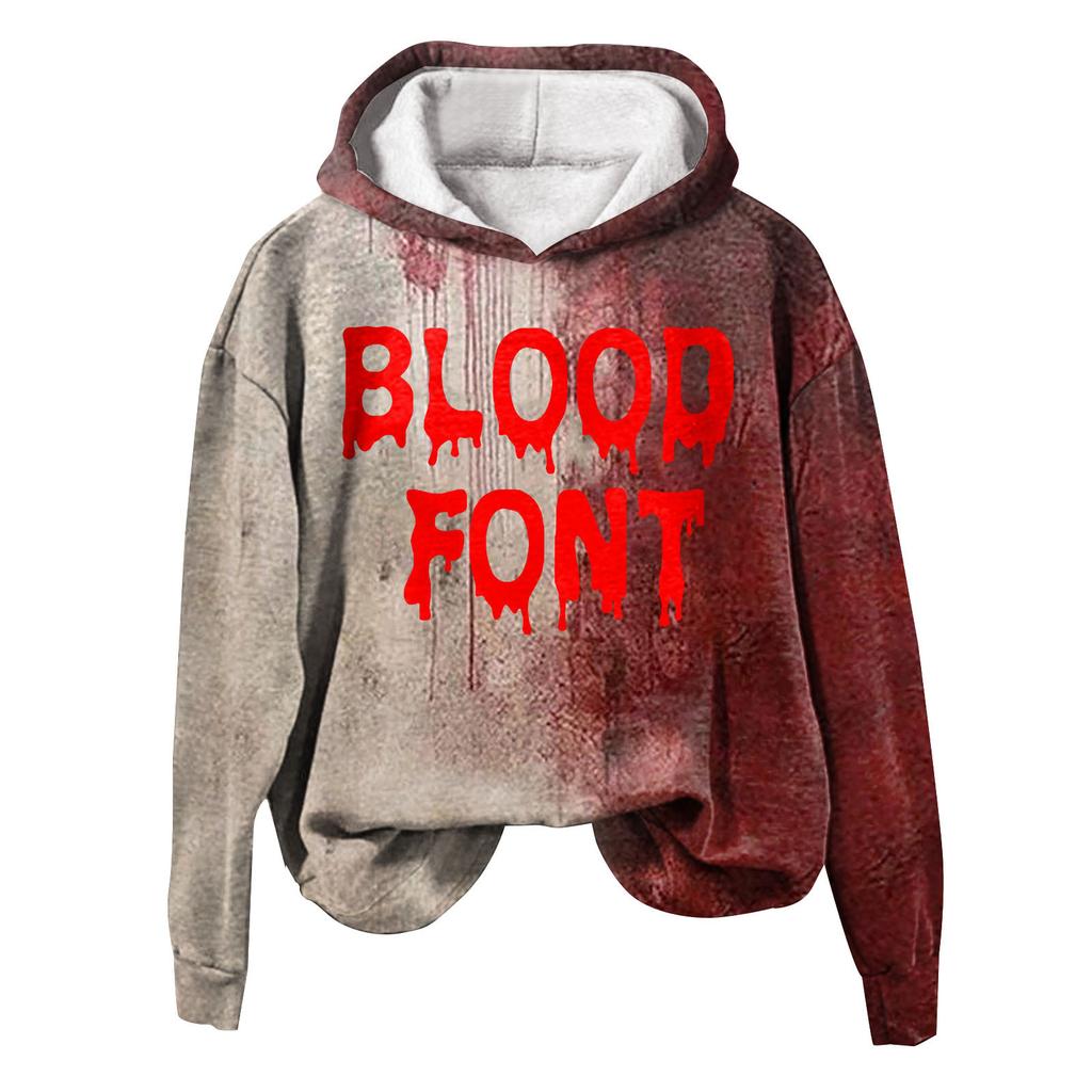 Halloween New European And American Women'S Clothing Autumn And Winter Shoulder Sweater 3D Letter Printing Hooded Sweater