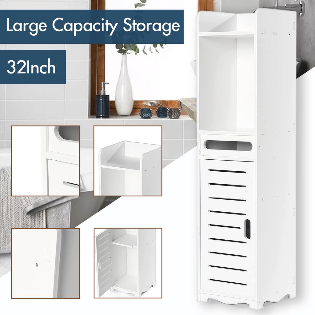 18x18x100CM Bathroom Floor Cabinet Storage Toilet Bath Organizer Paper Holder Shelf Door Classic Durable Slim Design Large Storage