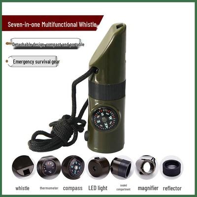 7-in-1 Outdoor Survival Whistle: LED Light, Thermometer, Compass & More