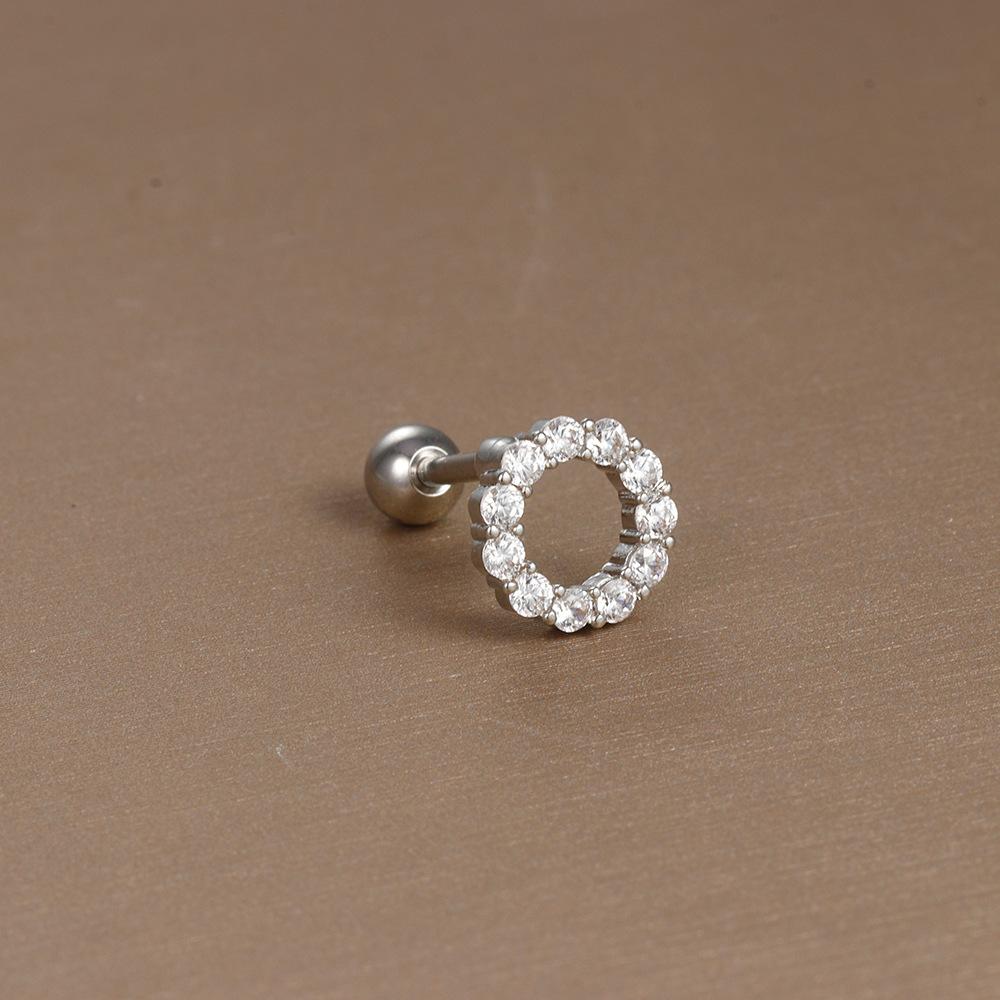 Einfache Mode Edelstahl Mond Sterne Herzen Blume Zirkon Runde Kugel Schraubstecker Ohrringe für Frauen Hip-Hop Schmuck Geschenke
