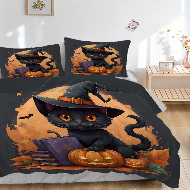 3pcs Winning Wizard Cat Bedding Set, Including 1 Quilt Cover and 2 Pillow Shams, Without Filling, Soft and Comfortable Home Bedroom Fabric, Fashi