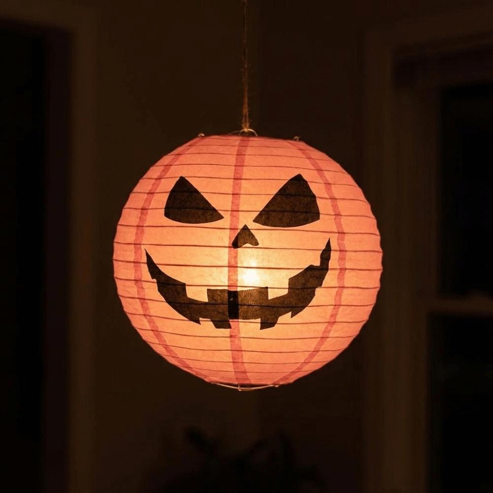 Handmade Halloween Lanterns Color-Blocked Round Paper Lanterns Hanging Lamp Ball  Pub Decor