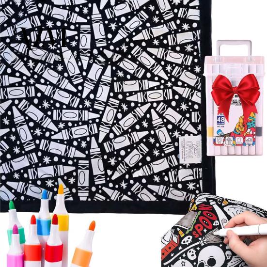Soft Polyester Blanket for Painting DIY Coloring with 24 Markers, Color Your Own Blanket, 59" X Unique Birthday Gift Kids 45" Cozy Throw Sofa,