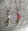 Pair Necklace Bear Matching Silver Bear Red Transparent Bear Animal Bear Accessories Matching & Women's Men's