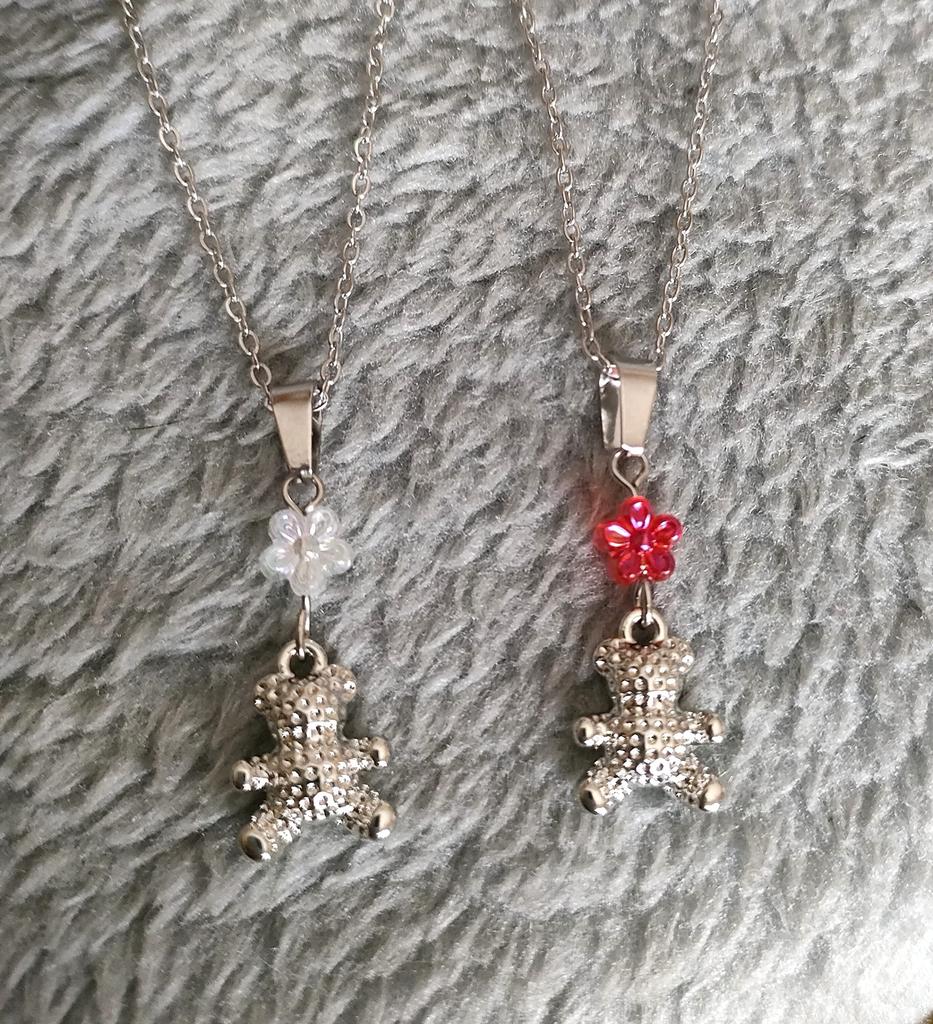 Pair Necklace Bear Matching Silver Bear Red Transparent Bear Animal Bear Accessories Matching & Women's Men's