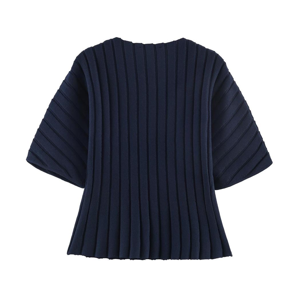 2026 Spring European & American Style Women's Puff Sleeve Ribbed Knit Top