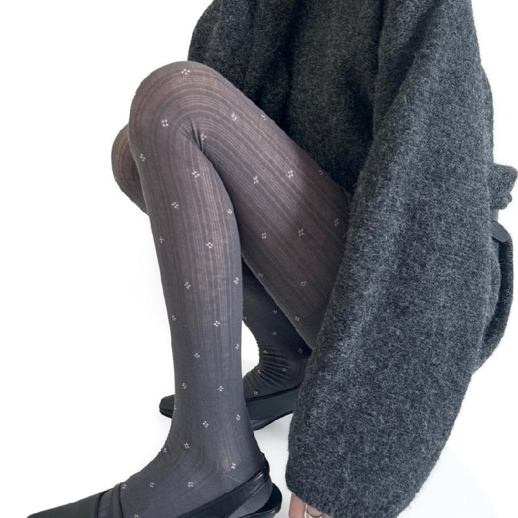 Women's Ribbed Cotton Tights with Flower Pattern High Elasticity Warmth Semi Opaque Pantyhose Slimming Leggings Hosiery