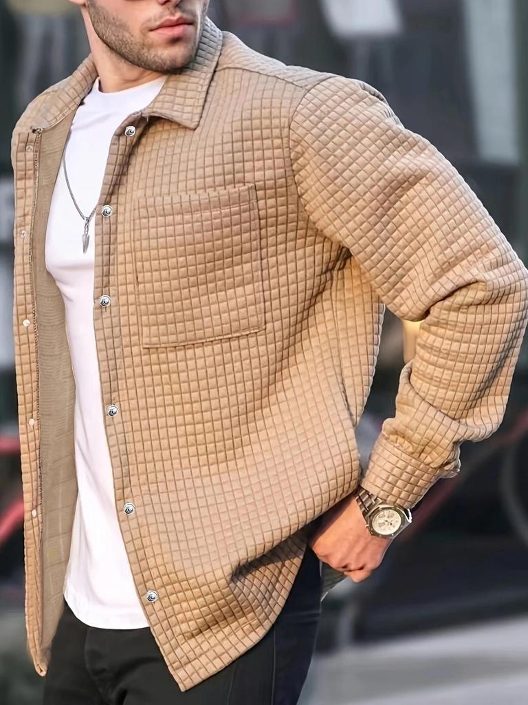 European & American Men's Plus Size Checkered Cardigan Shirt Jacket, 2025 Fashion, Long Sleeve