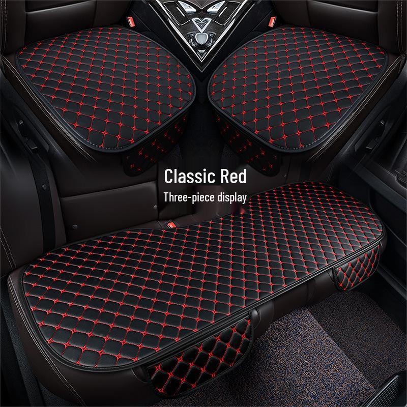 Universal Nappa Leather Car Seat Cushion: Star Embroidered, Backless, Non-Slip, Three-Piece Set
