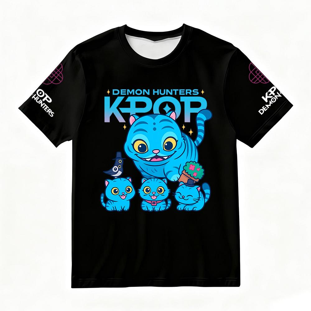 Summer Women's T-Shirt with KPop Demon Hunters Cute Cat Print Trendy Streetwear for Casual Daily & Festival Versatile Looks Y2k