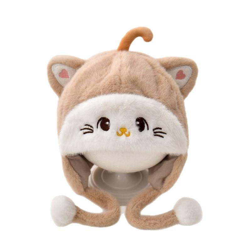 Winter infant face protection knitted hat windproof and warm ear protection hat fleece thickened male and female treasure cute plush hat
