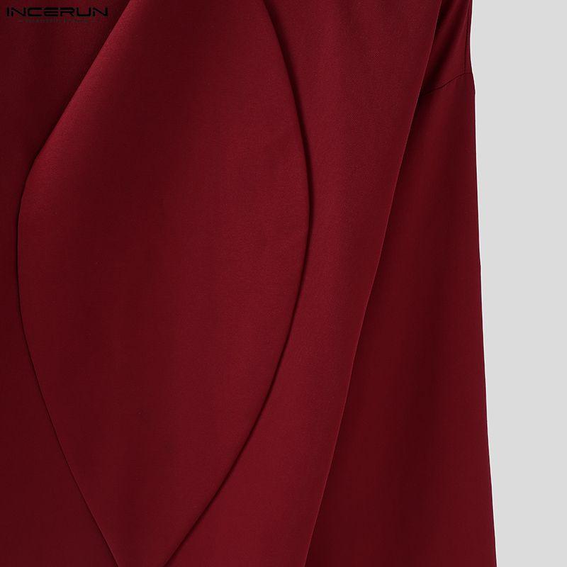 INCERUN Oversized Men Stand Neck Tie Up Long Sleeve Casual Loose Shirts