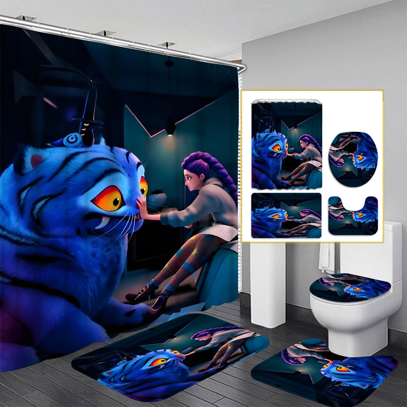 

Character Print Bathroom Mat And Shower Curtain 4-Piece Set One Size