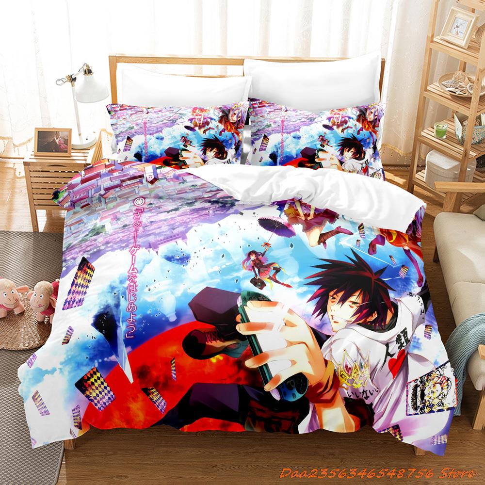 New Personelity No Game No Life Bedding Set Cartoon Anime Three-Piece Set Adult Kid Bedroom Duvetcover Sets 3D Kawaii Girl Pink