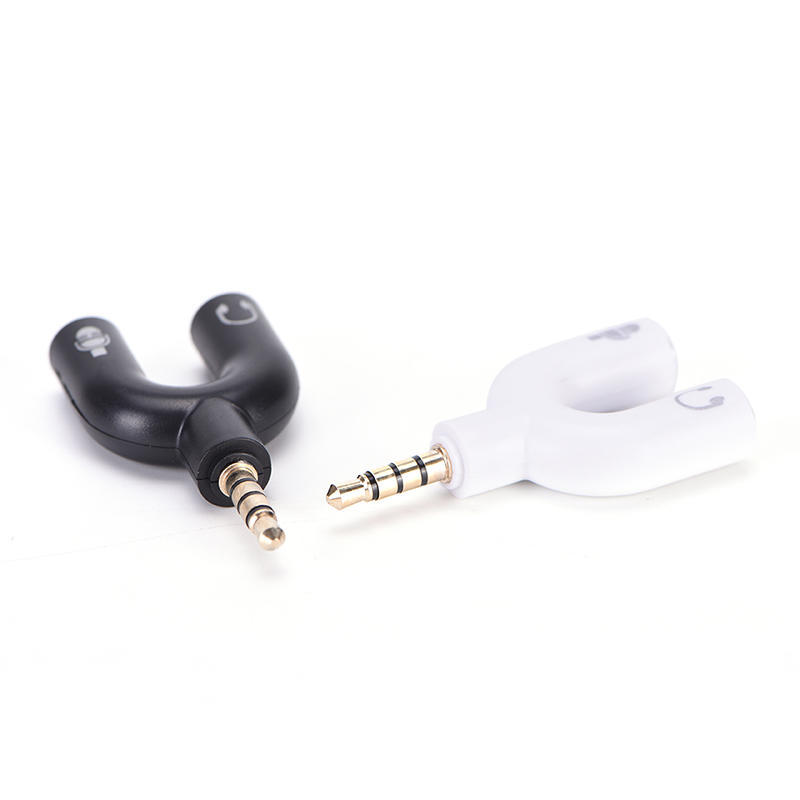 3.5Mm Black Stereo Splitter Audio To Mic & Headset Jack Plug Adapter For Phone