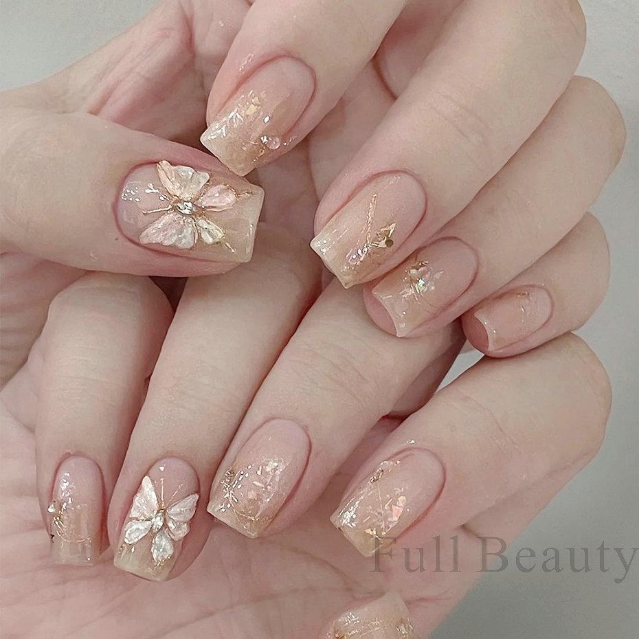 Nail Art Stickers Ins Embossed 5D Three-dimensional Rose Butterfly Ice Transparent Butterfly Adhesive Nail Stickers