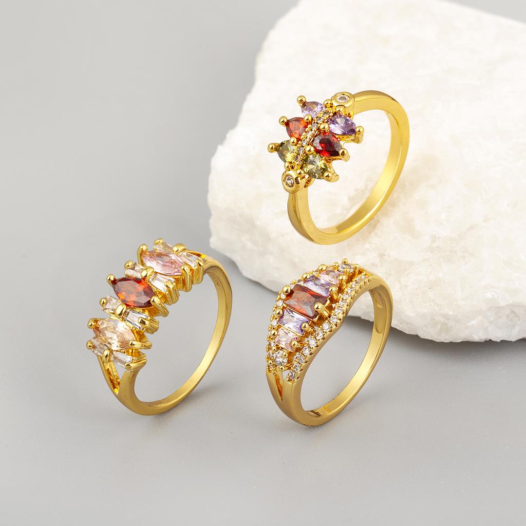 Nidin High Quality Multicolored Crystal Zircon Glossy Rings For Women Wedding Party Copper Fashion Light Luxury Jewelry Gifts
