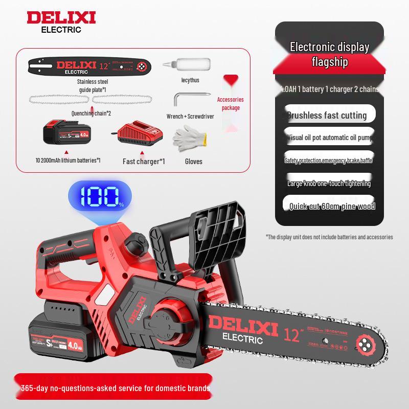 Delixi 12" Brushless Cordless Chainsaw with Lithium Battery for Logging & Wood Splitting