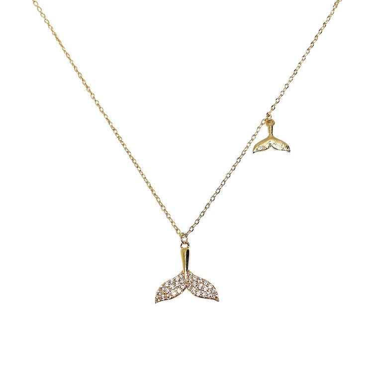 Temperament Micro-Inlaid Zircon Fish Tail Necklace Collarbone Chain The Same Mermaid Tail Double Tail Collarbone Chain