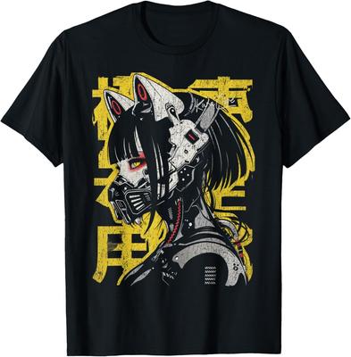 Japanese Streetwear Cyberpunk Y2K Techwear Neko Manga Anime T-Shirt Mens Womens Tees Top