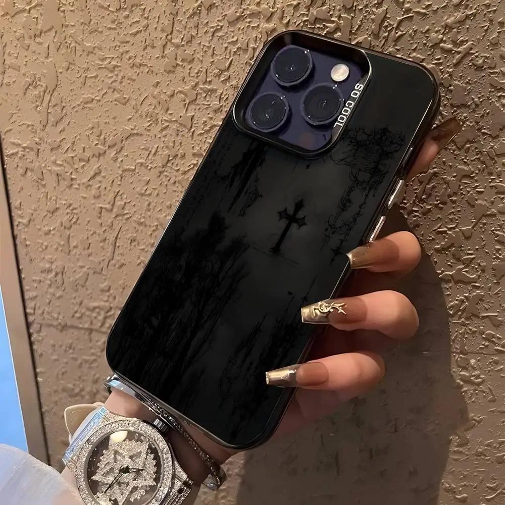Vintage Gothic Cross Angel Pattern Design Protective Cover for iPhone 17 16 15 14 13 12 11 16E Series Pro Max Plus