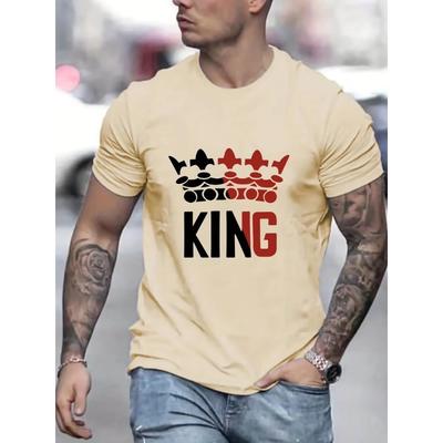 Camiseta de manga corta con cuello redondo grande, holgada, cómoda, casual y a la moda, para hombre, 100% algodón puro, estampado KING, top
