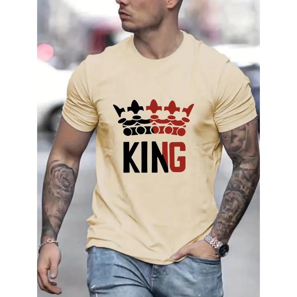 T-shirt d'été à manches courtes et col rond pour homme, 100 % pur coton, ample, confortable, décontracté et à la mode, imprimé KING