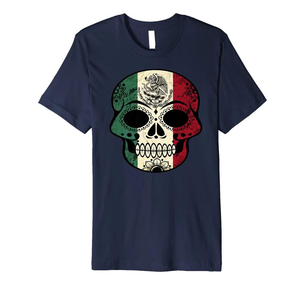 Mexico Flag Sugar Skull Mexican Flag T Shirt 100 Cotton Short Sleeve ONeck Casual Mens Tshirts Loose Top New Size S3XL