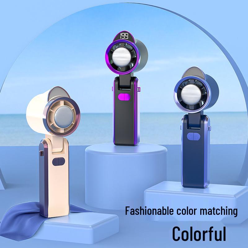 Foldable Portable Neck Hanging Fan with Digital Display and High-Speed Cooling Ice Pack